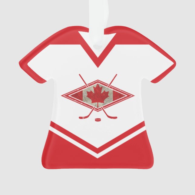 Canadian Flag Hockey Logo, Name & Number Jersey Ornament (Front)