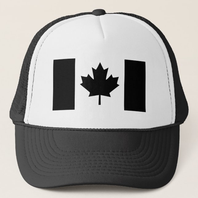 Canadian Flag in Black Design Trucker Hat (Front)