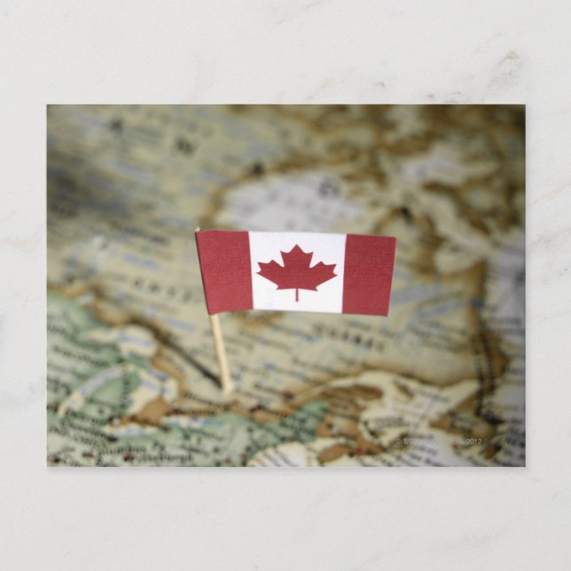 Canadian flag in map postcard (Front)