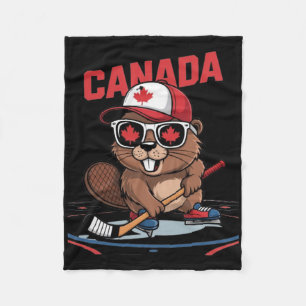 Canadian Flag Maple Leaf Beaver Hockey Stick Sungl Fleece Blanket