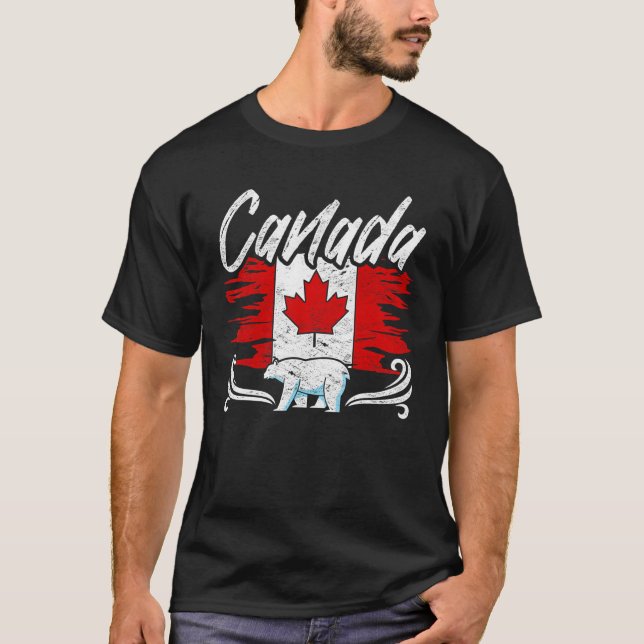 Canadian Flag Maple Leaf Polar Bear Country Canada T-Shirt (Front)