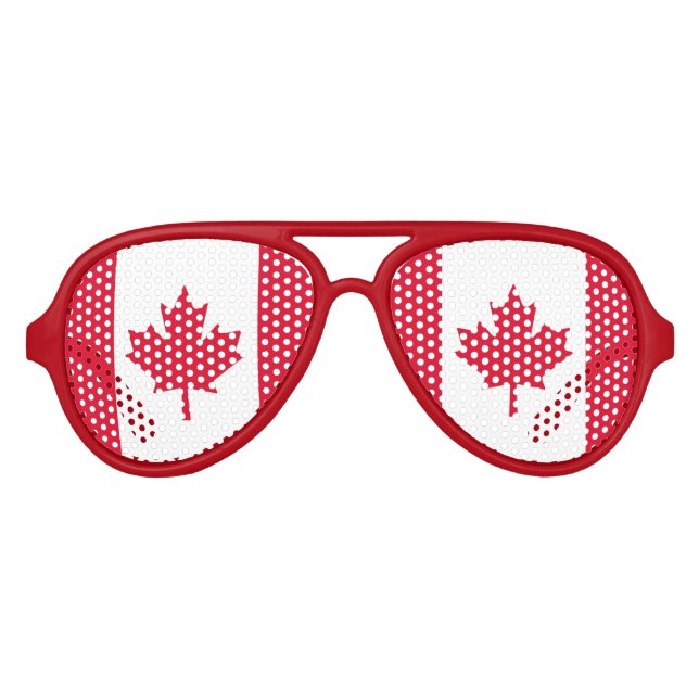 Canadian Flag Maple Leaf Red White Canada Aviator Sunglasses (Front)