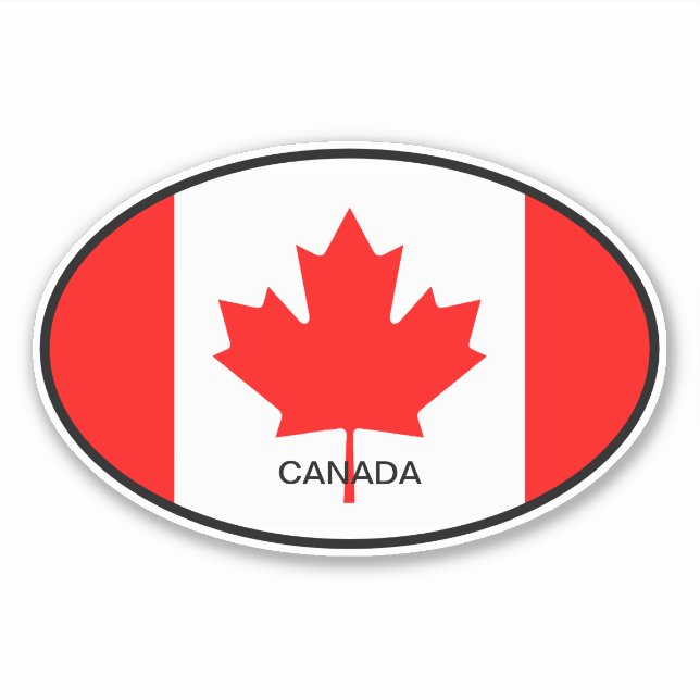 Canadian flag of Canada oval vinyl car sticker (Front)