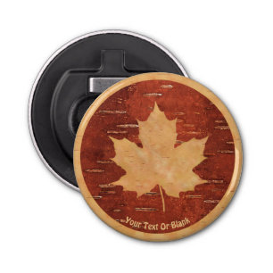 Canadian Flag On Inner Birch Bark Bottle Opener