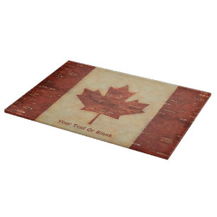 Canadian Flag On Inner Birch Bark Cutting Board