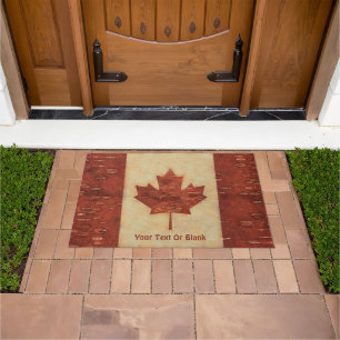 Canadian Flag On Inner Birch Bark Doormat