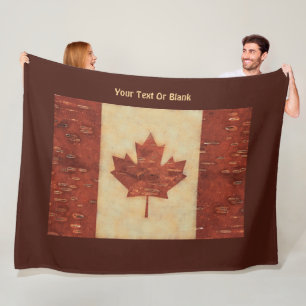 Canadian Flag On Inner Birch Bark Fleece Blanket