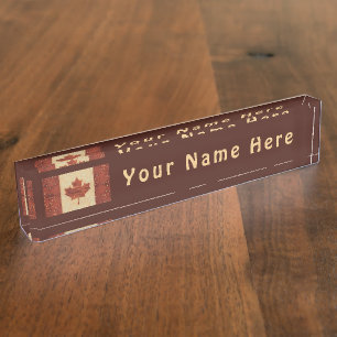 Canadian Flag On Inner Birch Bark Nameplate