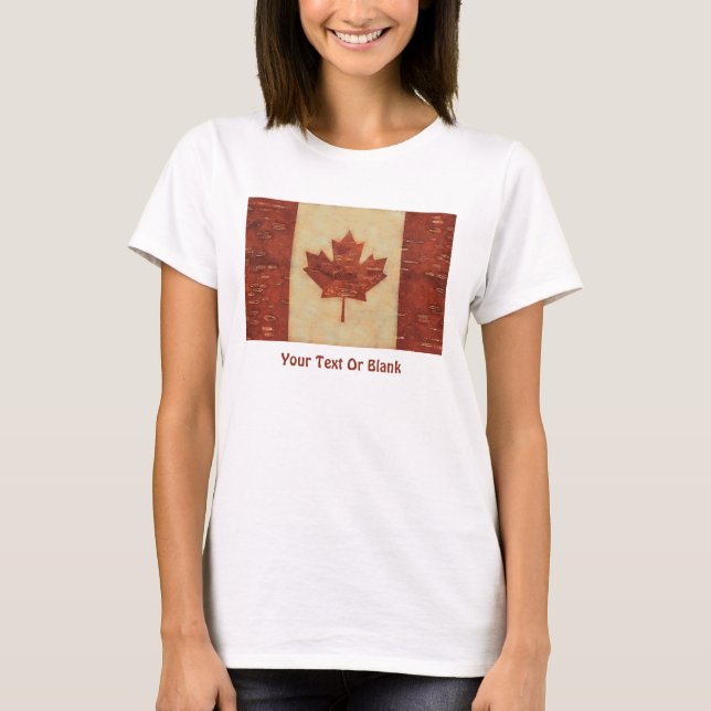 Canadian Flag On Inner Birch Bark T-Shirt (Front)