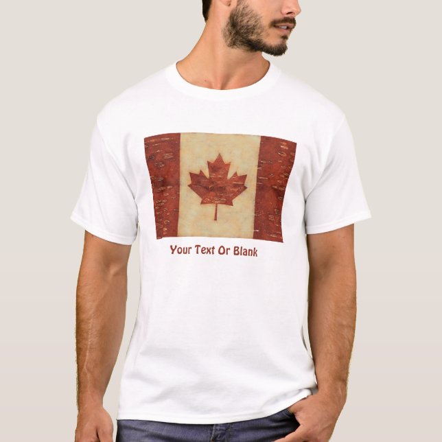 Canadian Flag On Inner Birch Bark T-Shirt (Front)