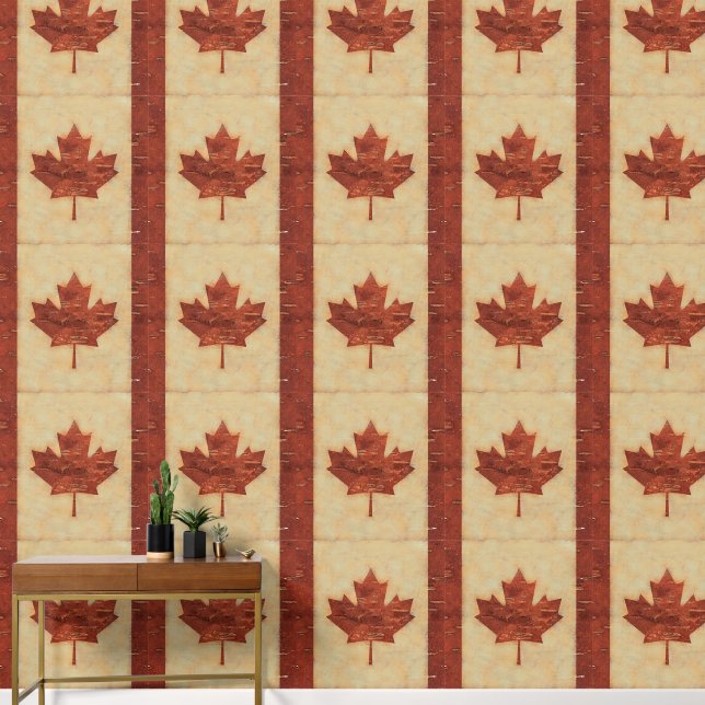 Canadian Flag On Inner Birch Bark Wallpaper (Hallway)