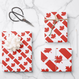 Canadian Flag Pattern Patriotic Wrapping Paper Sheet