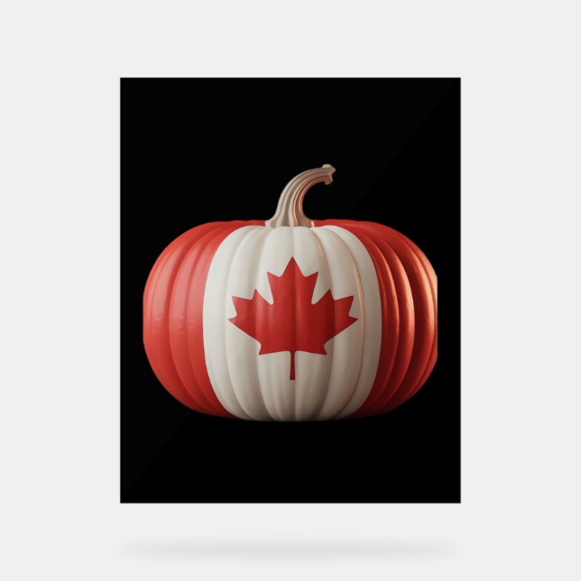 Canadian Flag Pumpkin Maple Leaf Thanksgiving Over Acrylic Sign (Front)