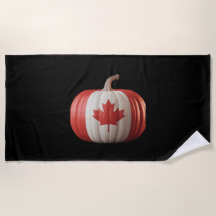 Canadian Flag Pumpkin Maple Leaf Thanksgiving Over Beach Towel