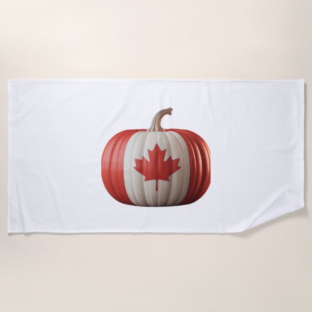 Canadian Flag Pumpkin Maple Leaf Thanksgiving Over Beach Towel (Front)