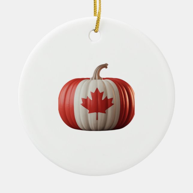Canadian Flag Pumpkin Maple Leaf Thanksgiving Over Ceramic Tree Decoration (Front)