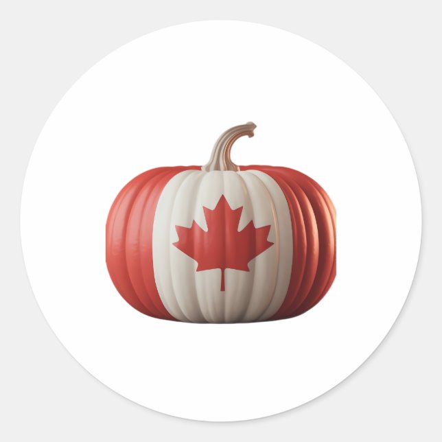 Canadian Flag Pumpkin Maple Leaf Thanksgiving Over Classic Round Sticker (Front)