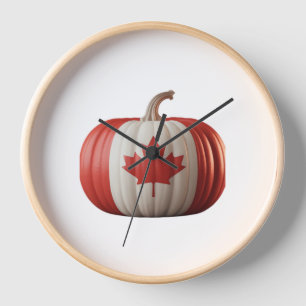 Canadian Flag Pumpkin Maple Leaf Thanksgiving Over Clock
