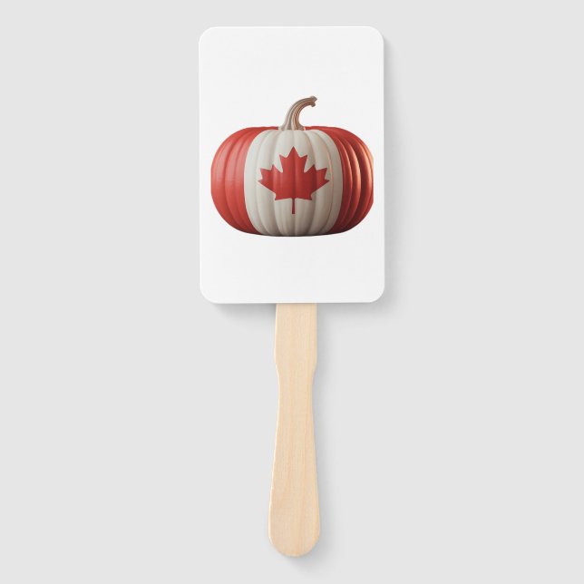 Canadian Flag Pumpkin Maple Leaf Thanksgiving Over Hand Fan (Front)