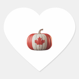 Canadian Flag Pumpkin Maple Leaf Thanksgiving Over Heart Sticker