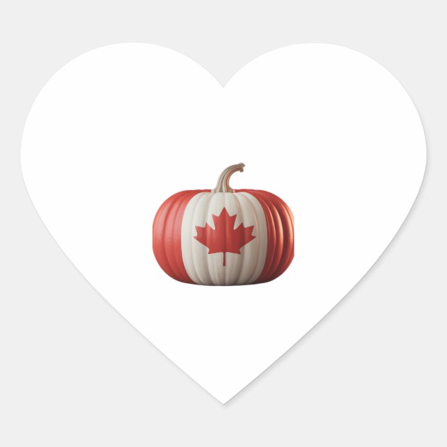 Canadian Flag Pumpkin Maple Leaf Thanksgiving Over Heart Sticker (Front)