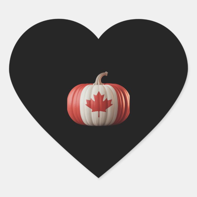 Canadian Flag Pumpkin Maple Leaf Thanksgiving Over Heart Sticker (Front)
