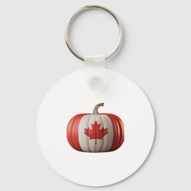 Canadian Flag Pumpkin Maple Leaf Thanksgiving Over Key Ring (Front)