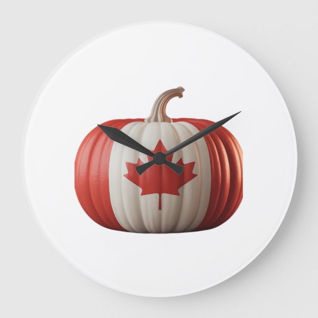 Canadian Flag Pumpkin Maple Leaf Thanksgiving Over Large Clock (Front)