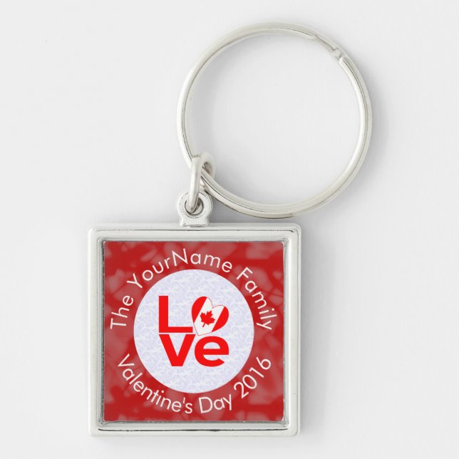 Canadian Flag Red Letters LOVE White on Red Key Ring (Front)