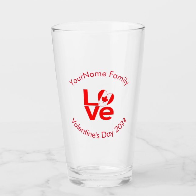 Canadian Flag Red LOVE Personalised Text Glass (Front)