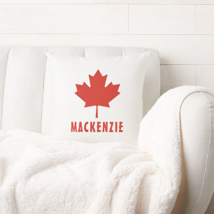 Canadian Flag Red Maple Leaf Canada Day Name Text Cushion