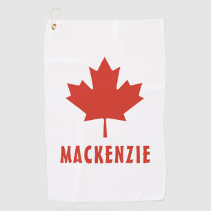 Canadian Flag Red Maple Leaf Canada Day Name Text Golf Towel