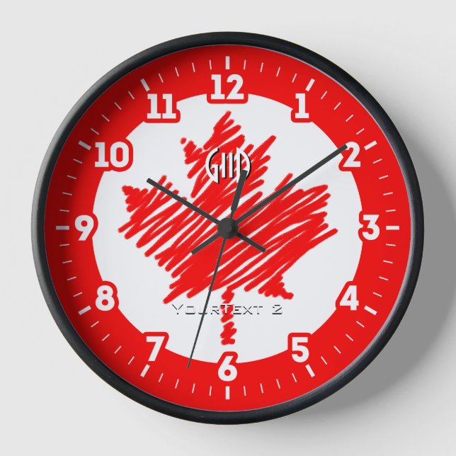 Canadian Flag Red Maple Leaf Personalize It on a Clock (Front)