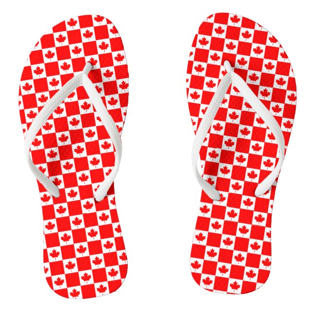 Canadian flag red maple leaf print Canada Day Flip Flops (Footbed)