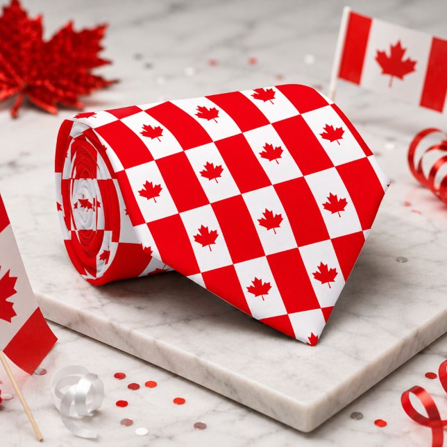 Canadian Flag Red White Maple Leaf Chequered Patte Tie (Creator Uploaded)