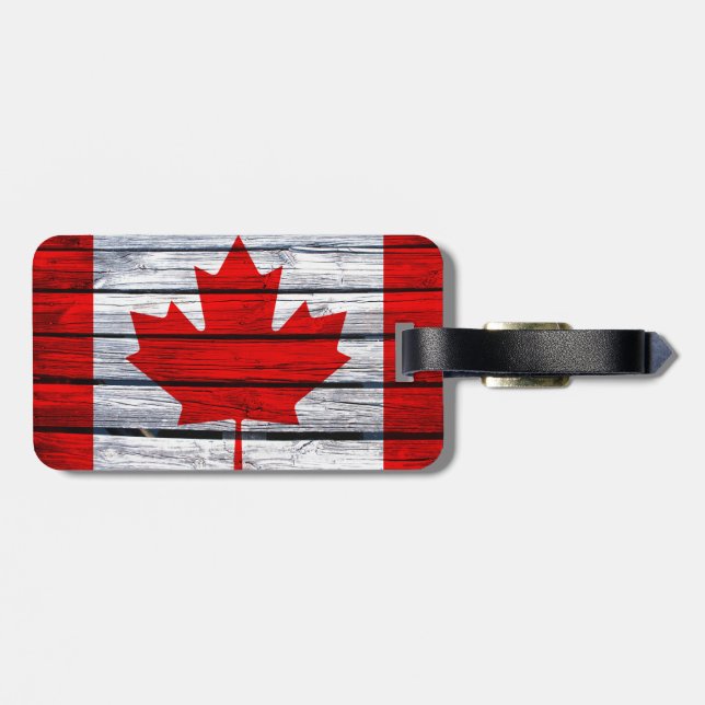 Canadian Flag Rustic Wood Luggage Tag (Back Horizontal)