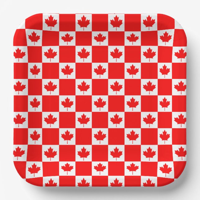 Canadian flag square paper plates for Canada Day (Front)