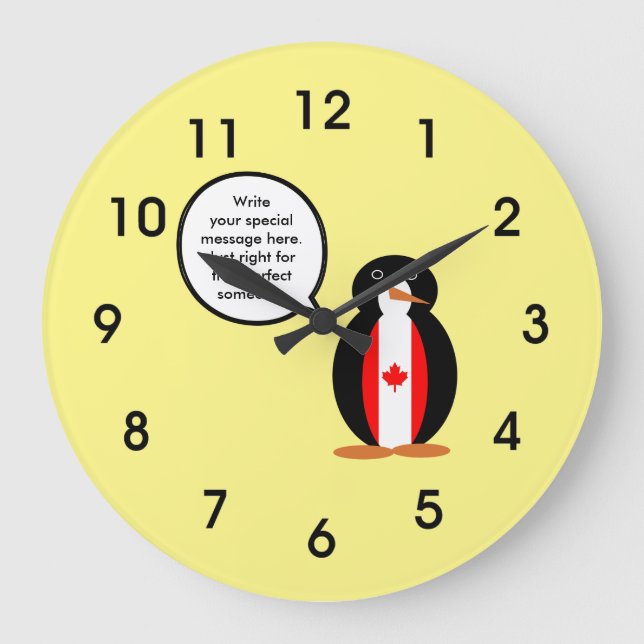 Canadian Flag Talking Mr. Penguin Large Clock (Front)
