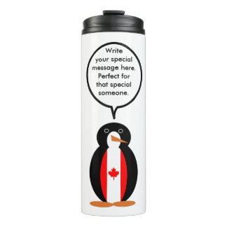 Canadian Flag Talking Ms. Penguin Personalize Text Thermal Tumbler