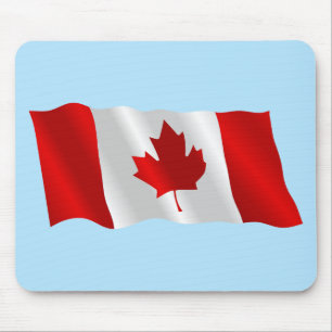 Canadian Flag Waving in the Wind Under Blue Sky Mouse Mat