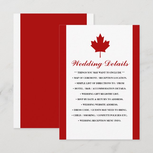 Canadian Flag Wedding Details Enclosure Card (Front/Back)
