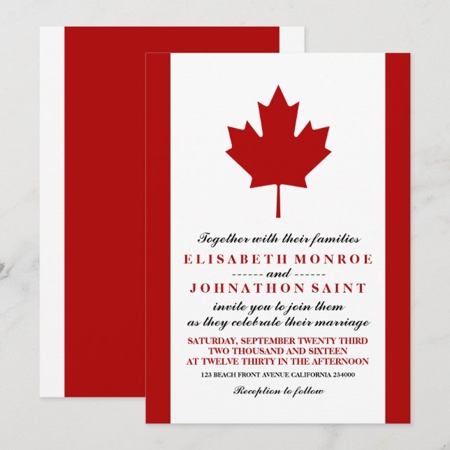 Canadian Flag Wedding Invitation (Front/Back)