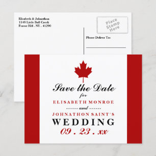 Canadian Flag Wedding Save The Date Announcement Postcard