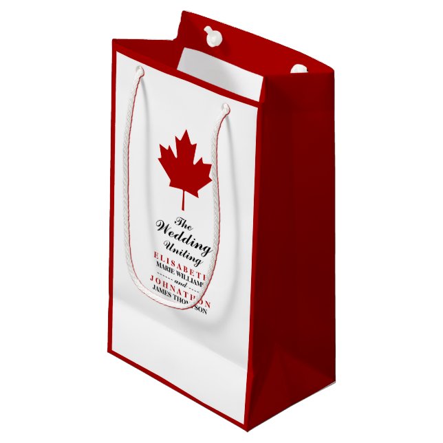 Canadian Flag Wedding Small Gift Bag (Front Angled)