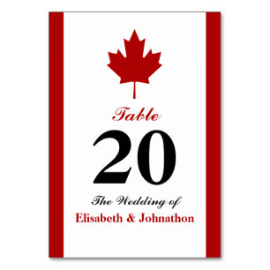 Canadian Flag Wedding Table Number
