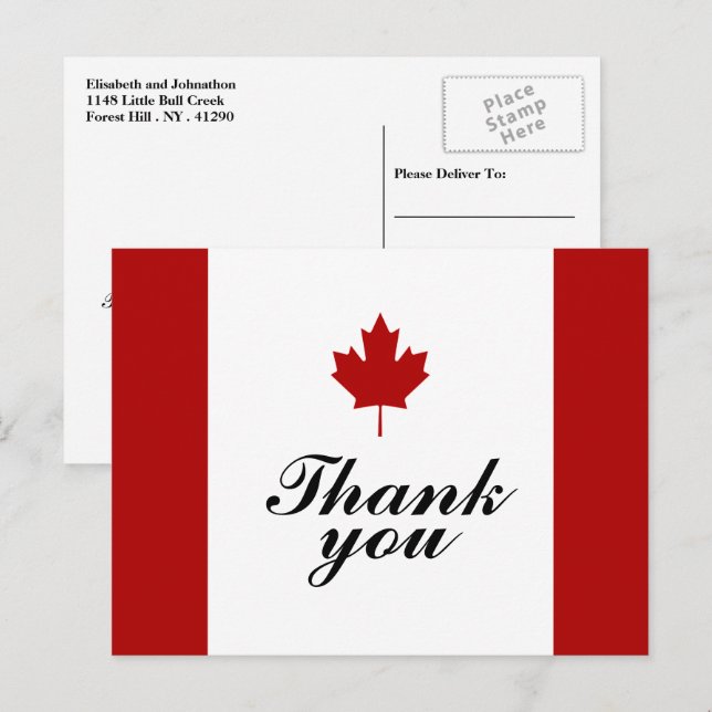Canadian Flag Wedding Thank You Announcement Postcard (Front/Back)
