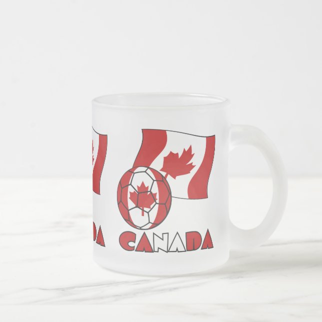 Canadian Flag with Soccer Ball Frosted Glass Coffee Mug (Right)
