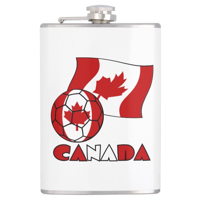 Canadian Flag with Soccer Ball Hip Flask (Front)