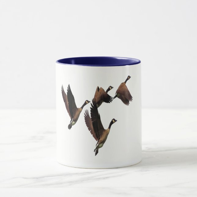 Canadian geese flying in a flock kids design mug (Center)