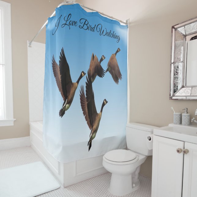 Canadian geese flying together kids design shower curtain (In Situ)